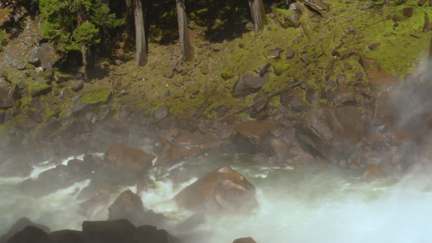 Cinematic slow motion shot of Vernal Falls on Mist Trail in Yosemite National Park in California, USA