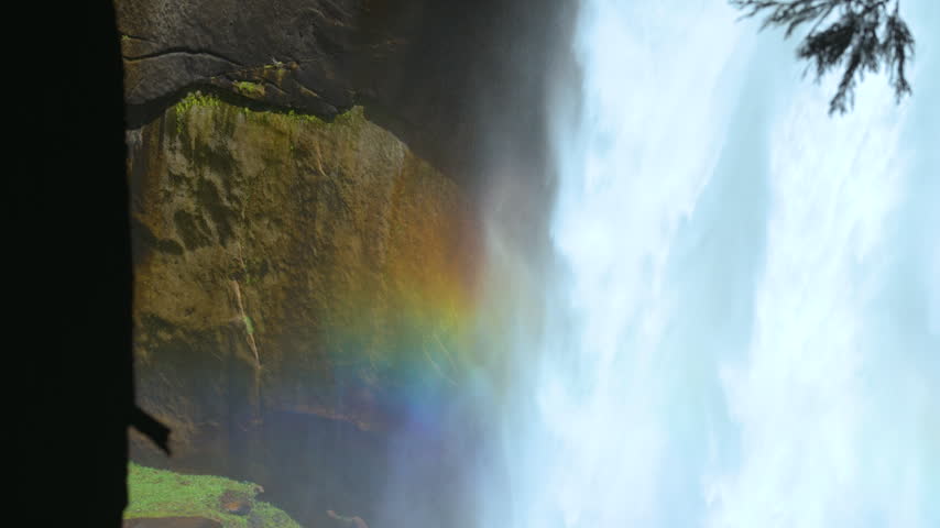 Cinematic slow motion shot of Vernal Falls on Mist Trail in Yosemite National Park in California, USA