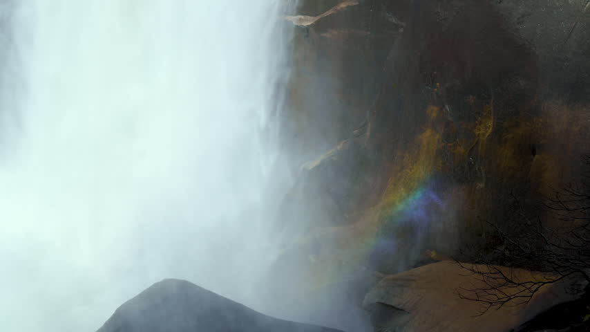 Cinematic slow motion shot of Vernal Falls on Mist Trail in Yosemite National Park in California, USA