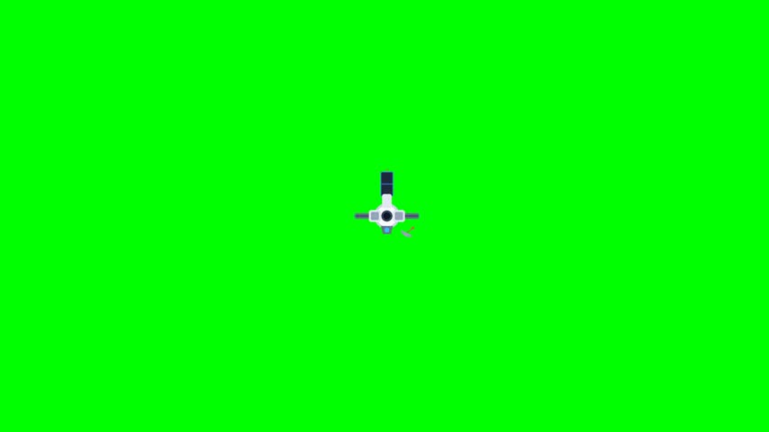 A clean, flat-style illustration of a satellite, complete with detailed blue solar panels and a central white module, rendered against a solid green screen. This versatile image is perfect for