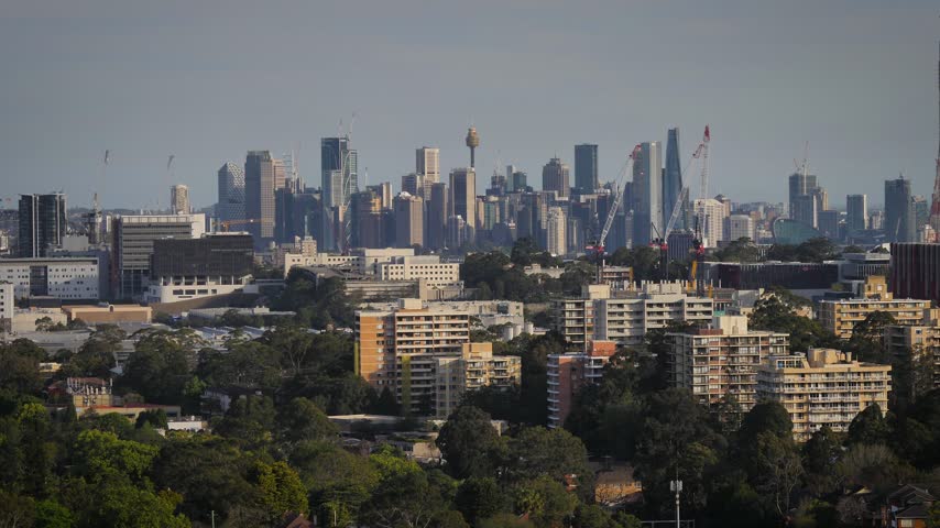 Tight elevated view of Sydney city from a high-rise building in Chatswood.