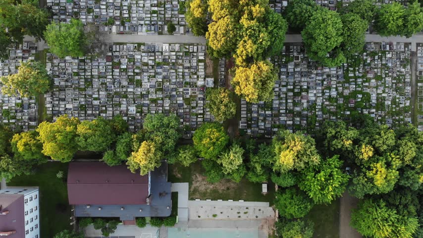 Bytom city cemetery aerial view. Upper Silesia region in Poland.