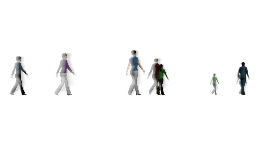Crowd of blur people on white bg 4k. 3D Illustration