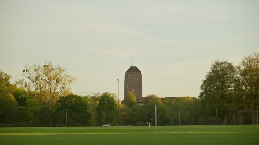 Cambridge - Long Shot of the University Library Tower on a Summer Evening