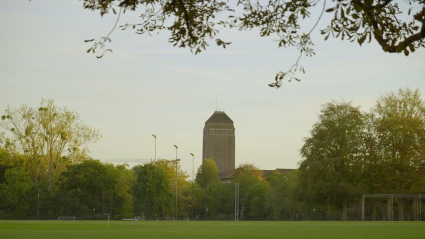 Cambridge - Long Shot of the University Library Tower on a Summer Evening