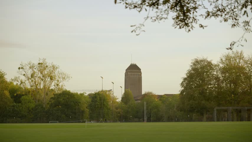 Cambridge - Long Shot of the University Library Tower on a Summer Evening