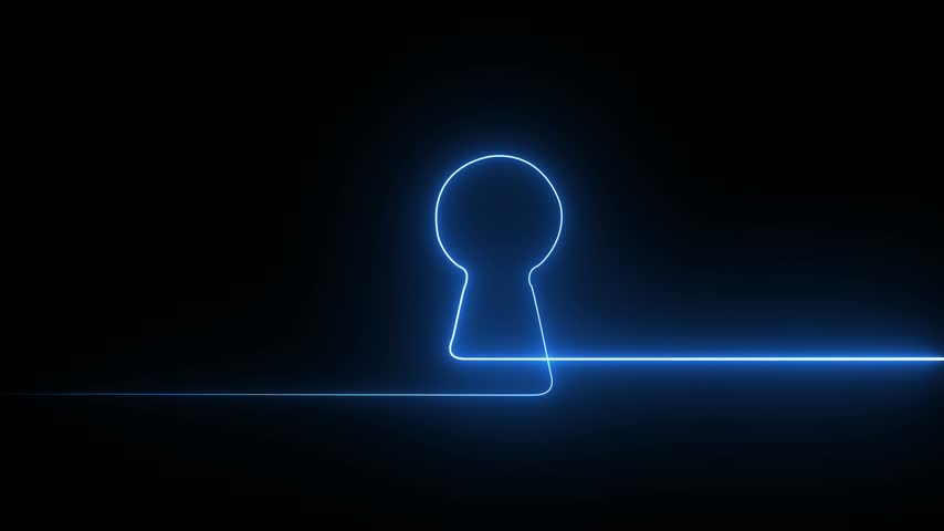 Blue keyhole silhouette on dark background