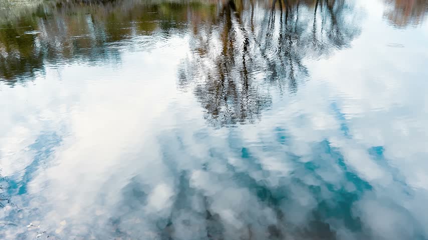 Reflection of the Blue Sky and Running Clouds in the Lake