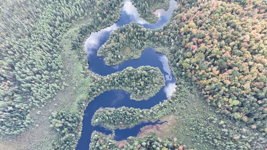 Scenic drone views above Algonquin Park Ontario Gateway Creek Oxtongue River Canada