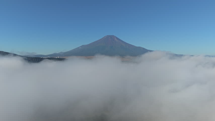  Flying Towards Mt. Fuji Above Sea of Clouds (Aerial | Real Time | Dolly In)