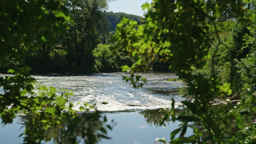 The banks of the Wupper River, with a waterfall