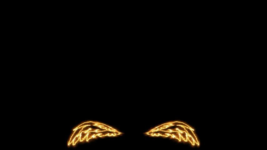 This video features three pairs of luminous golden angel wings made of light floating against a solid black background surrounded by falling colorful confetti particles