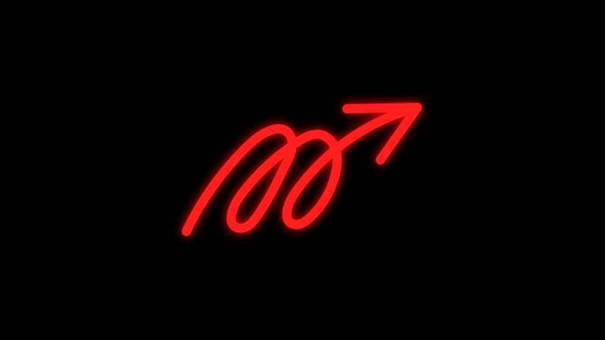 Glowing Red Neon Curly Arrow Animation Pointing Upward and to the Right on a Dark Black Background