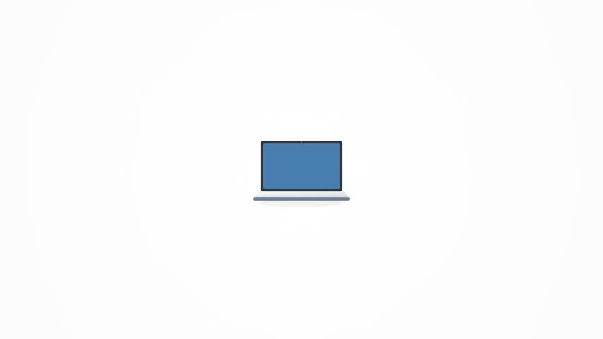 Minimalist flat vector illustration of laptop computer with green chroma key screen isolated on white background for presentation mockup.