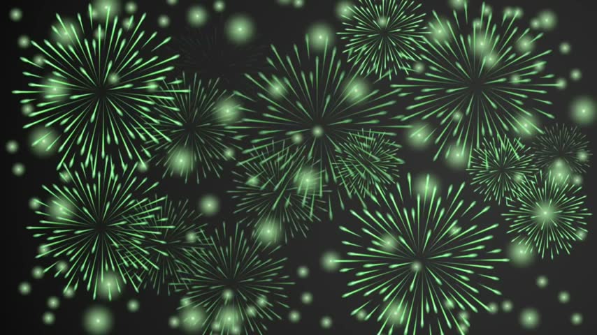 ​Green fireworks exploding on a dark background for celebration and holiday events  
