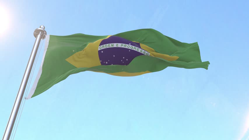 Brazil Flag waving in the sky