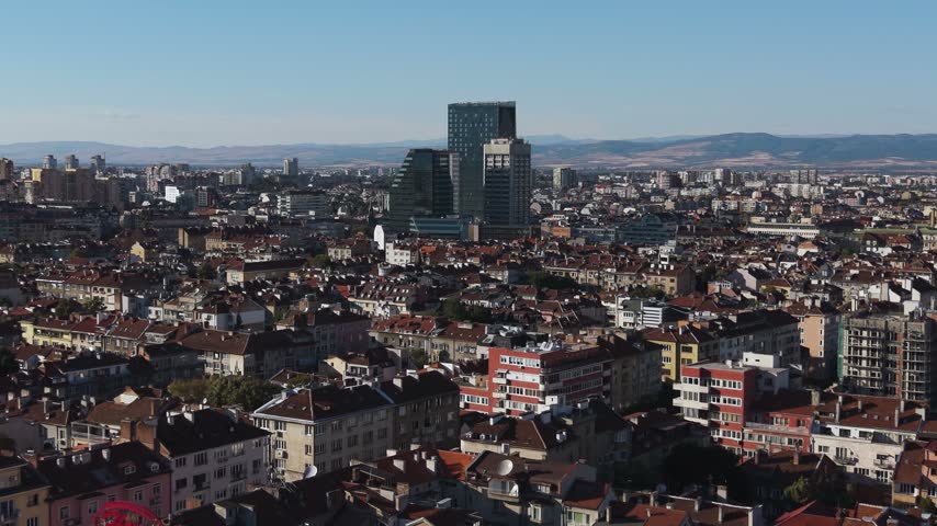 Aerial shot of historic architecture in Sofia city center, Bulgaria