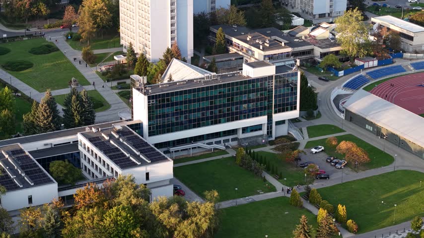 Aerial view of AWF main university building in Krakow city, Poland