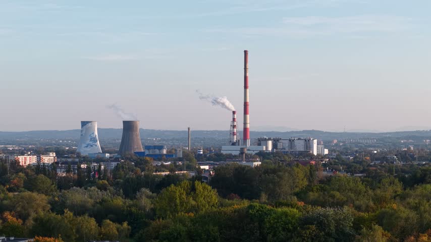 Aerial view of Leg Power Plant (Elektrocieplownia) in Krakow city, Poland