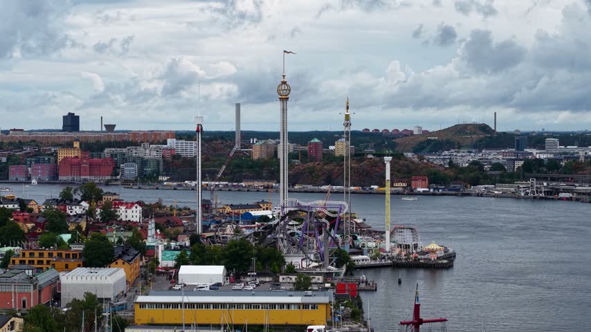 Aerial view of Grona Lund amusement park on Djurgarden island, Sweden