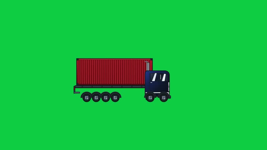 Animated semi truck driving across green screen video footage