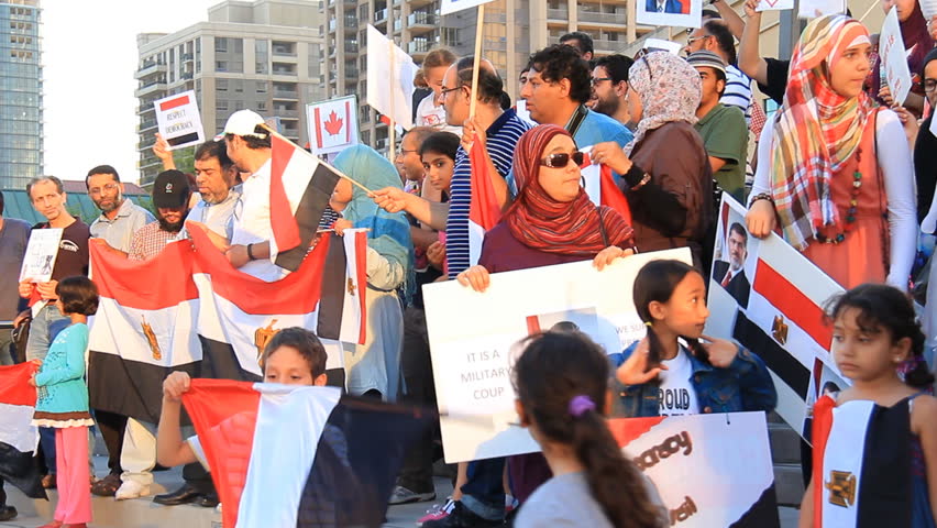 MISSISSAUGA, CANADA - JULY 6 2013: A crowd of a hundred or so Egyptian