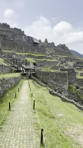 Machu Picchu terraces, Huayna Picchu and valley panorama, Peru