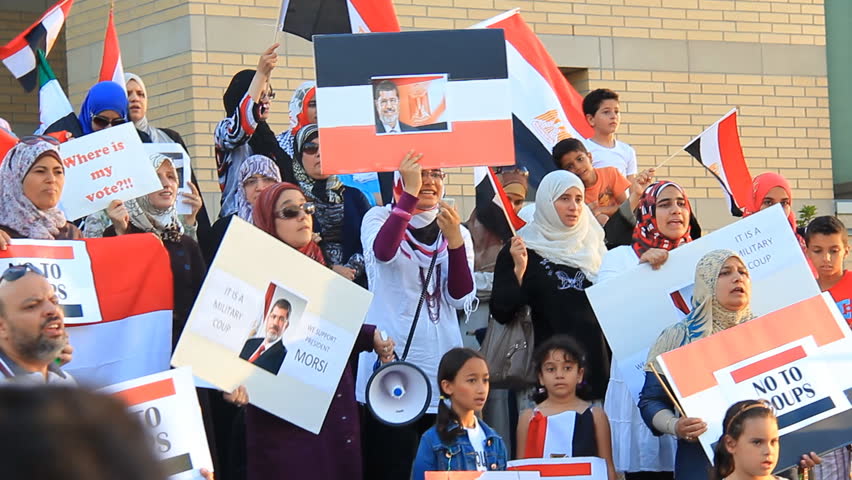 MISSISSAUGA, CANADA - JULY 6 2013: A crowd of a hundred or so Egyptian