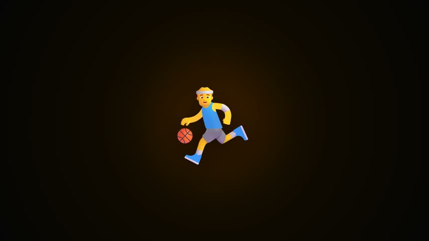 Minimalist flat vector illustration of a man playing basketball dribbling a ball on dark background for sports and fitness concept.