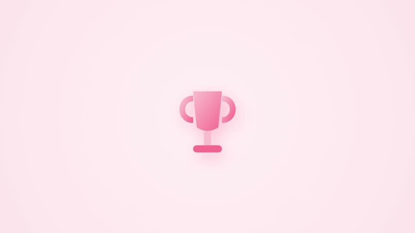 Minimalist flat vector illustration of a pastel pink trophy cup award icon on light pink background for victory and achievement concept.