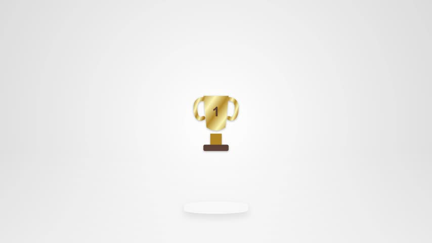 Minimalist flat vector illustration of a golden trophy cup award with number one on light background for winner and achievement concept.