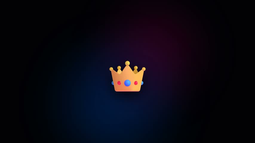 Minimalist flat vector illustration of a golden crown with blue and red jewels on dark background for royalty and leadership concept.