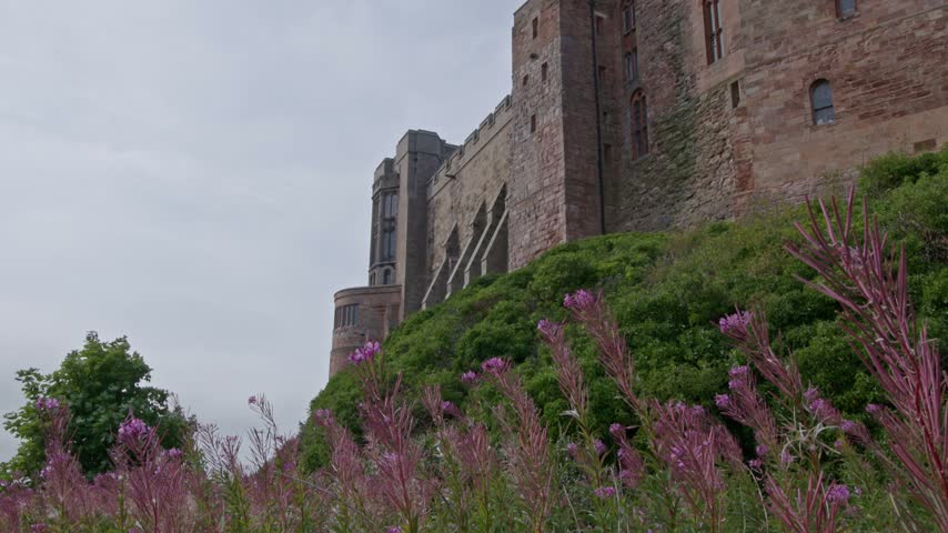 Looking up at Bamburgh Castle in Northumberland