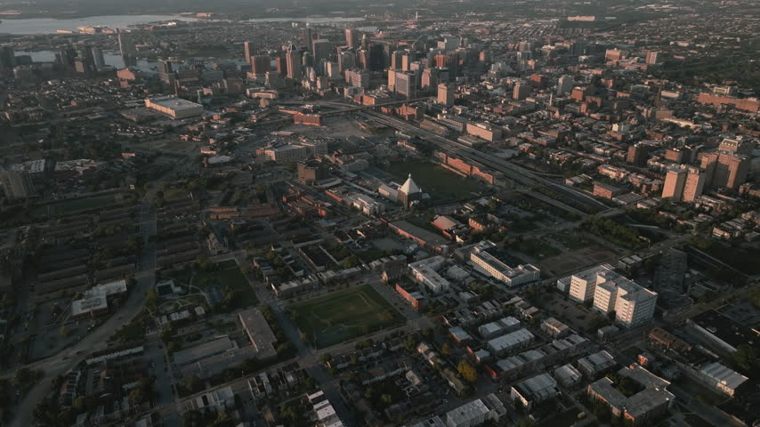 A sprawling Baltimore at sunrise.