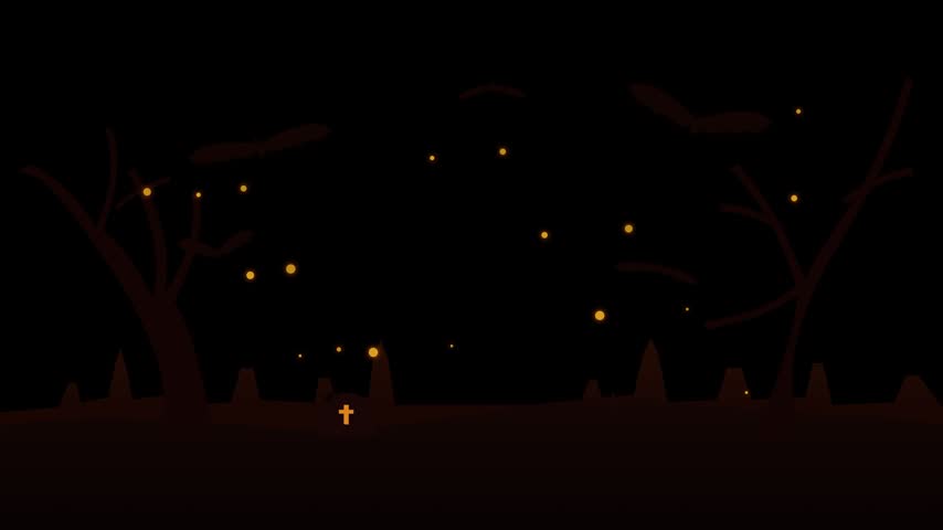 Festive Halloween illustration featuring spooky jack-o-lantern silhouettes, flying bats, and a large glowing full moon with Trick or Treat text on a dark background.