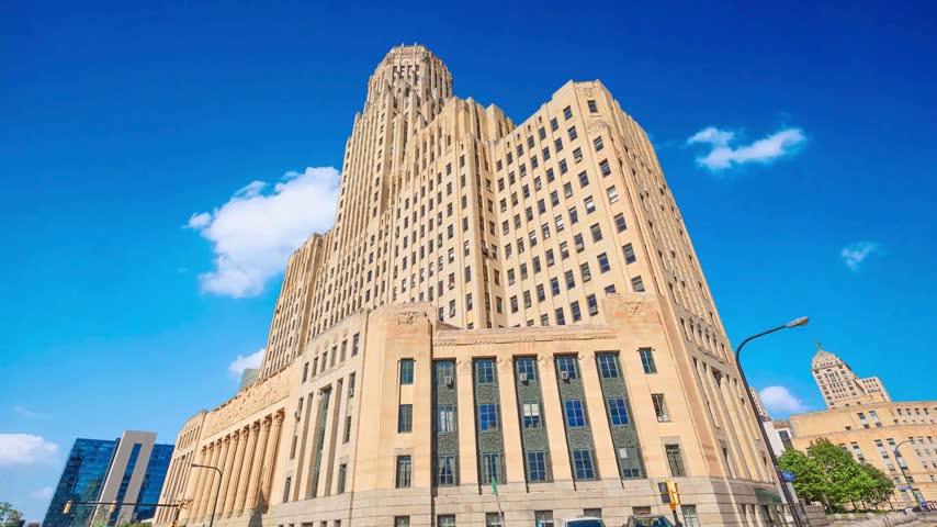 View of City Hall in Buffalo, New YorkBuffalo City Hall, the seat for municipal government in the City of Buffalo, New York. Located at 65 Niagara Square, the 32 story Art Deco building was completed in 1931 by Dietel, Wade Jones.COLUMBUS, UNITED STATES  Skyline of downtown Columbus in OhioManhattan Municipal Building at sunset - New York, USA