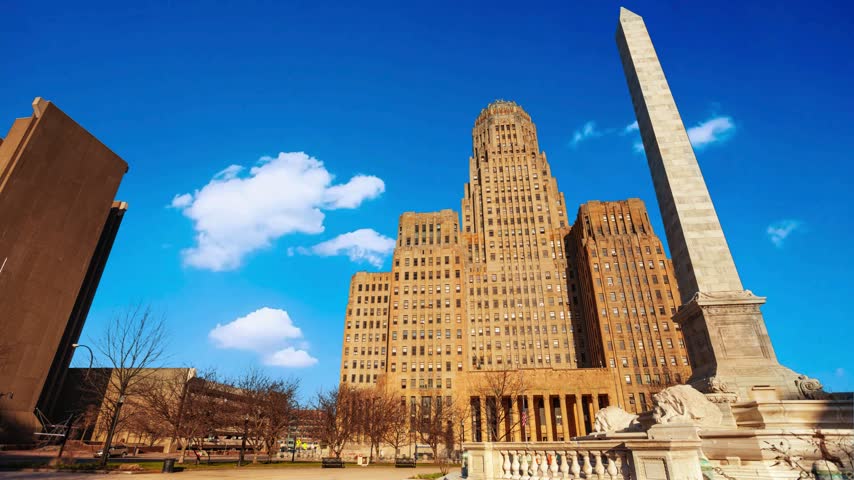 View of City Hall in Buffalo, New YorkBuffalo City Hall, the seat for municipal government in the City of Buffalo, New York. Located at 65 Niagara Square, the 32 story Art Deco building was completed in 1931 by Dietel, Wade Jones.COLUMBUS, UNITED STATES  Skyline of downtown Columbus in OhioManhattan Municipal Building at sunset - New York, USA
