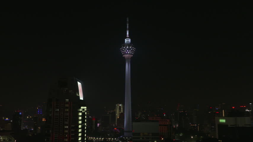 Kuala Lumpur city skyline at night viewed from a high vantage point, Malaysia