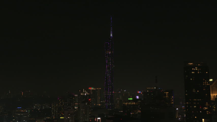 Kuala Lumpur city skyline at night viewed from a high vantage point, Malaysia