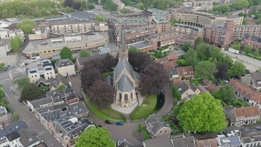 Old Dutch church in the town center in the Netherlands.