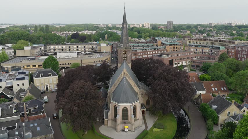 Old Dutch church in the town center in the Netherlands.