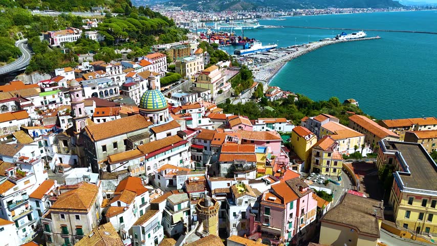 View of Vietri sul Mare on the Amalfi Coast in the province of Salerno, Campania, Italy. UNESCO World Heritage Site