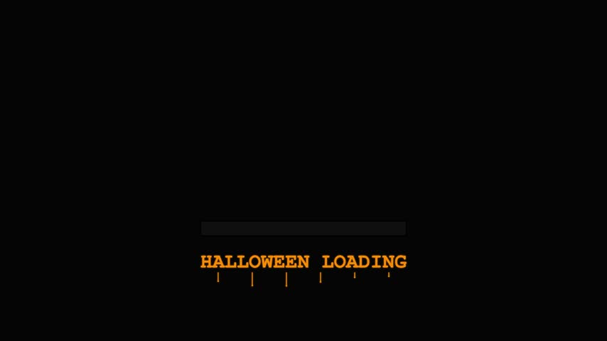 Halloween loading concept vector illustration featuring a carved orange jack o lantern pumpkin and progress bar with exact text HALLOWEEN LOADING.. on black background