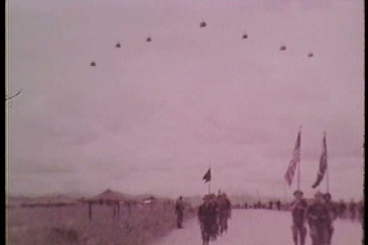 1960s - A group of soldiers return to their base after heavy fighting in the Vietnamese jungles during the Vietnam War