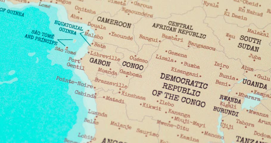 Zoom in view of congo on a vintage political world map
