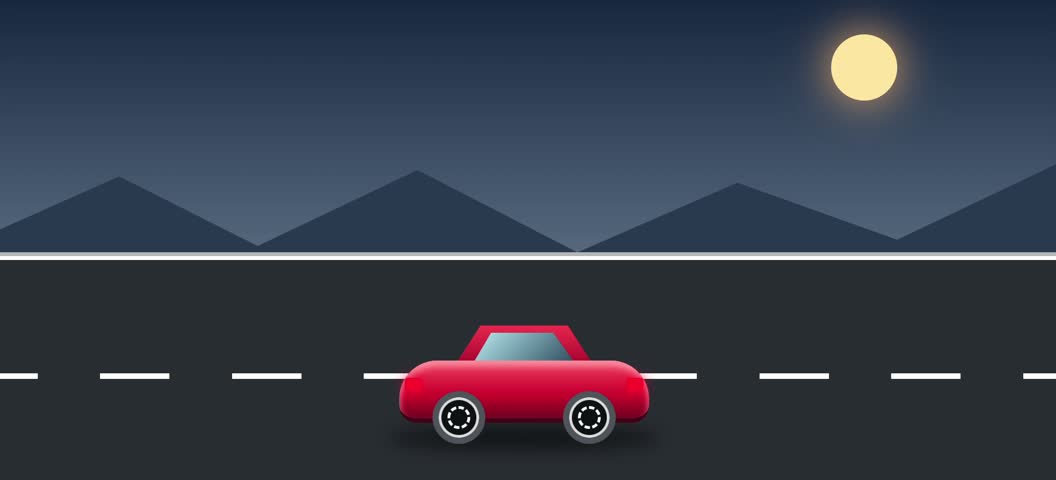 Red Sports Car Driving on a Straight Road – Seamless Animation.
