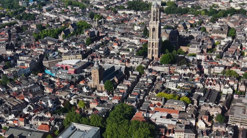 Aerial view of the city and old town Utrecht in the Netherlands  on a sunny day in Spring 