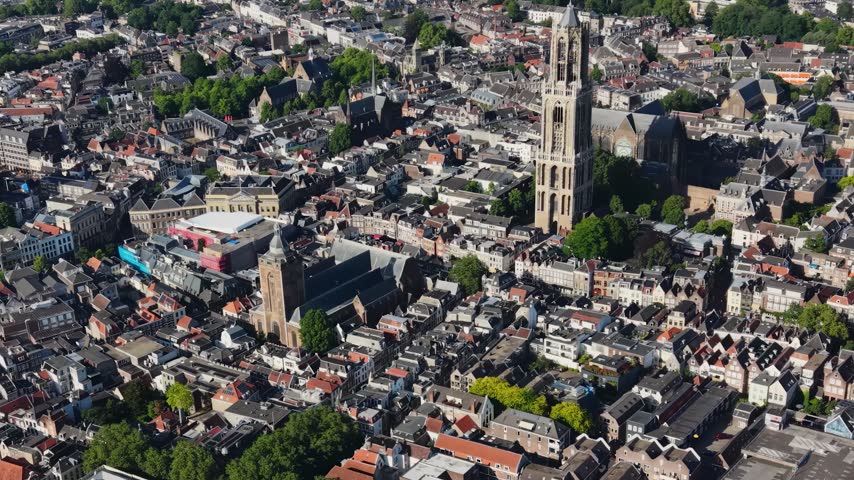 Aerial view of the city and old town Utrecht in the Netherlands  on a sunny day in Spring 