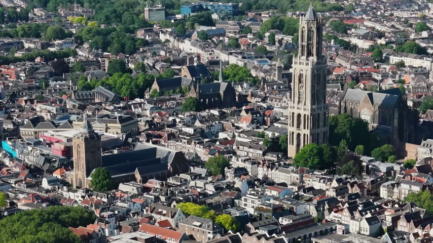 Aerial view of the city and old town Utrecht in the Netherlands  on a sunny day in Spring 