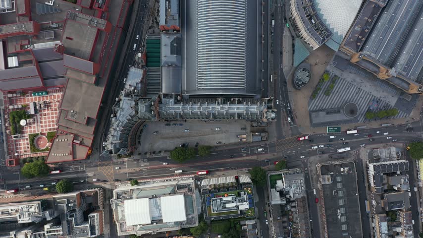 Top down view of Euston Road in front of St Pancras and King